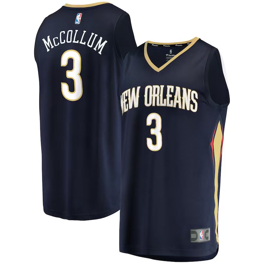 Men New Orleans Pelicans #3 C.J. McCollum Fanatics Branded Navy Icon Edition 2022-23 Fast Break Replica NBA Jersey